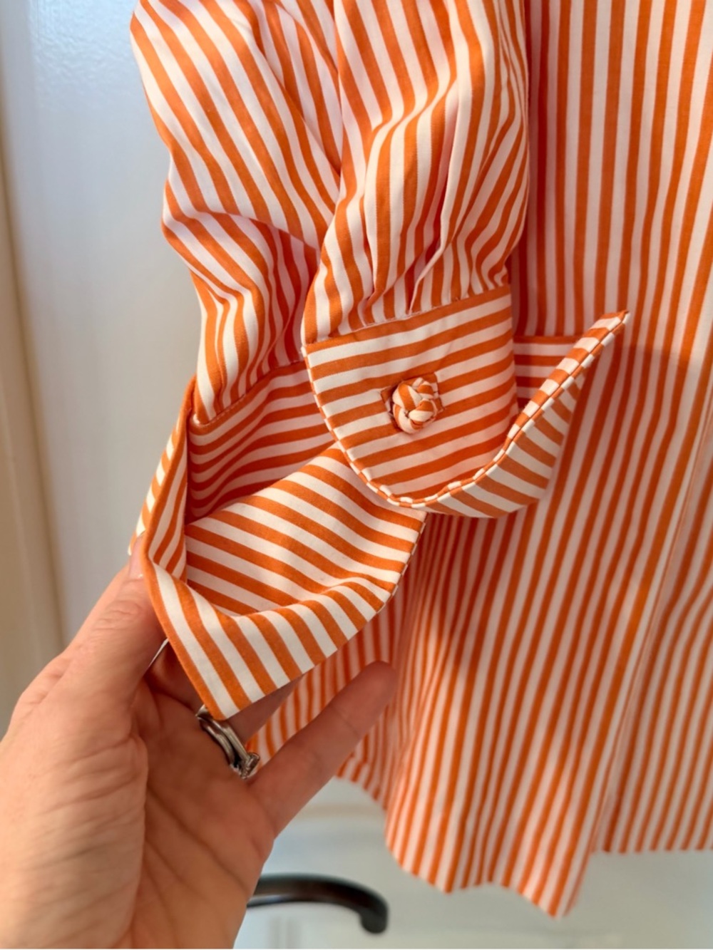 NWOT Gretchen Scott Designs Forget me Knot Orange Striped Button down - Picture 5 of 8